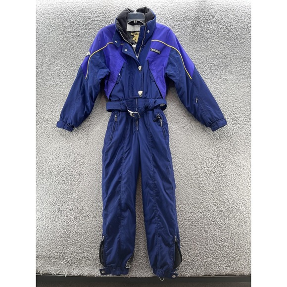 VTG Descente Jumpsuit Womens 8 Blue Ski One Piece Belted Suit Colorblock